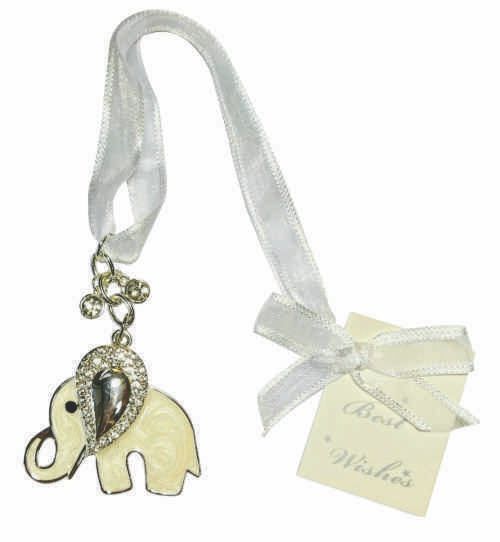 White Enamel and Diamante Elephant Wedding Charm