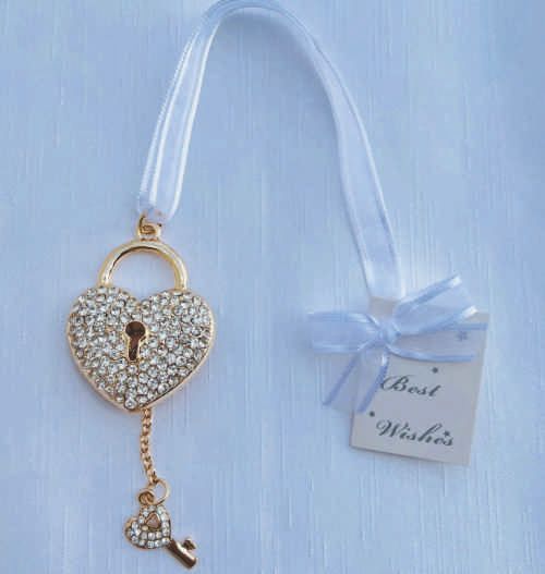 Diamante Heart Shape Lock Bridal Charm - Gold