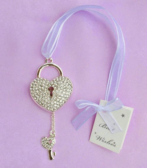 Diamante Heart Shape Lock Bridal Charm - Silver