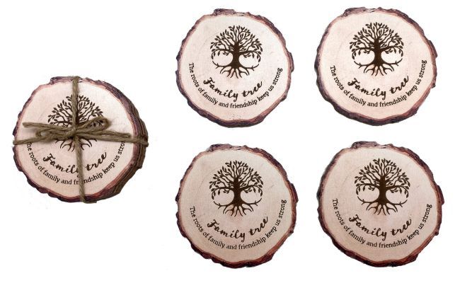 Wood Stump Shape Family Tree Coaster - 4 PIECE