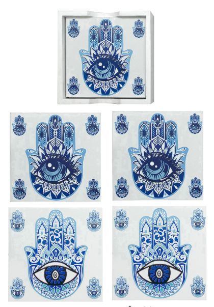 Blue Hamsa Hand Square Coaster with Hand Corners - 4 PIECE