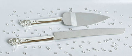 Double Heats Design Cake Knife and Serer Set, 2pc