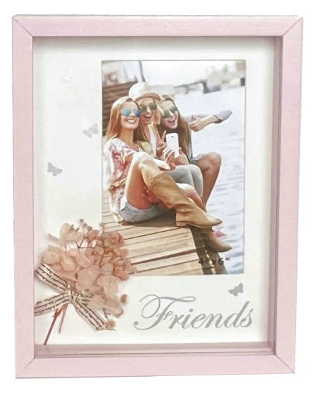 MDF 4x6 Pink Photo Frame with Decorative Preserved Flowers for Friends