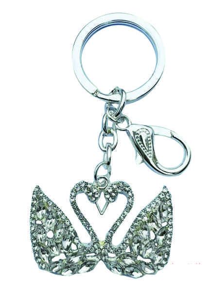Diamante Dual Swan Keyring - Silver