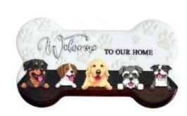 Bone Shape Melamine Pets Magnet with Welcome to Our Home Message - 4x Dogs Small