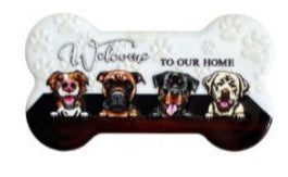 Bone Shape Melamine Pets Magnet with Welcome to Our Home Message - 4x Dogs Large