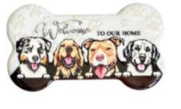 Bone Shape Melamine Pets Magnet with Welcome to Our Home Message - 4x Dogs Large
