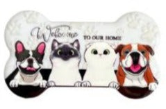 Bone Shape Melamine Pets Magnet with Welcome to Our Home Message 
 - 1x Cat 1x Dog 1x Cat 1x Dog