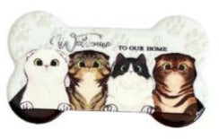 Bone Shape Melamine Pets Magnet with Welcome to Our Home Message - 4x Cats