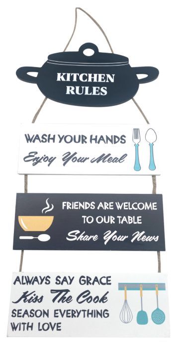 MDF 4 Tier Kitchen Rules Hanging Plaque with Pot, 47.4x30x0.6cm