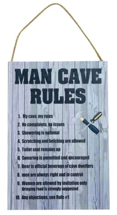 MDF Man Cave Rules Hanging Plaque with Tools, 24x35x0.6cm