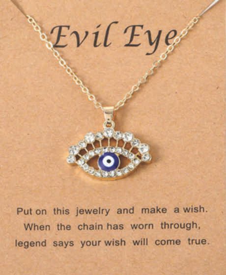 Gold Diamante Eye with Lashes Design Evil Eye Fashion Necklace