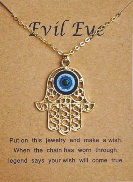 Hollow Hamsa Hand and Evil Eye Fashion Necklace - gold