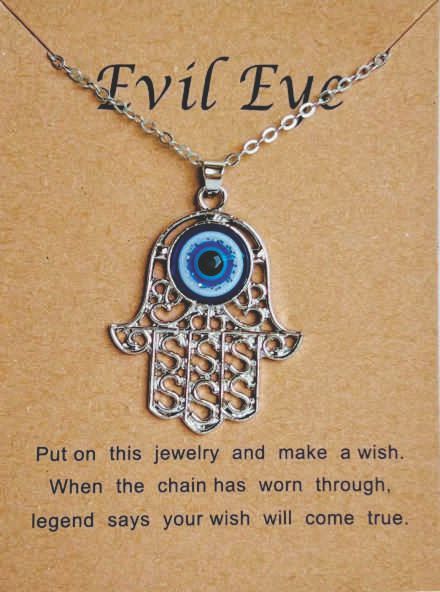 Hollow Hamsa Hand and Evil Eye Fashion Necklace - silver