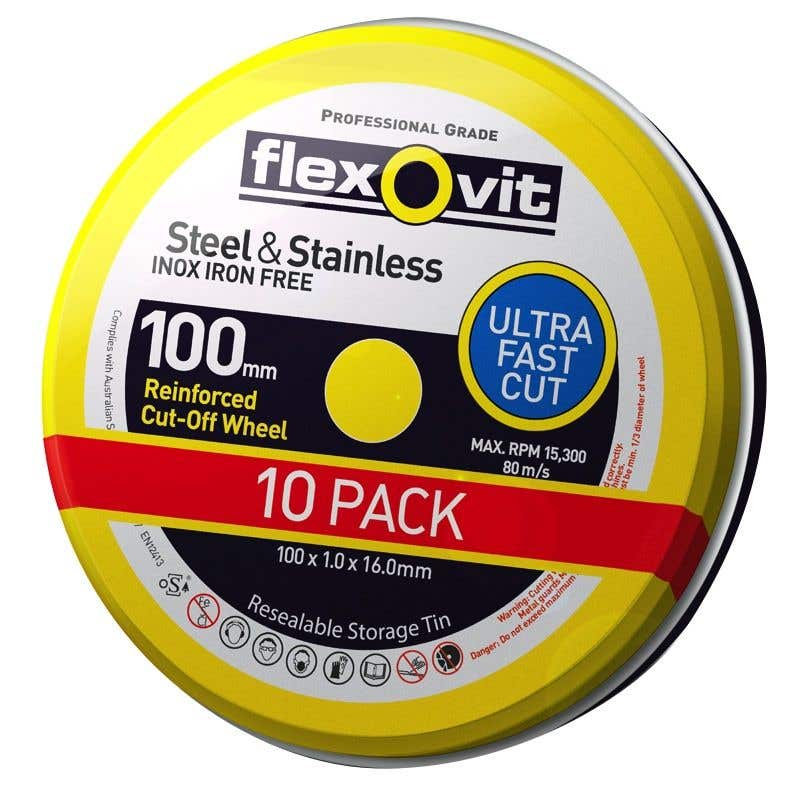 CLEARANCE - Flexovit - Ultra Thin Cut Off Disc - 100 X 1.0 X 16mm (10 Pack)