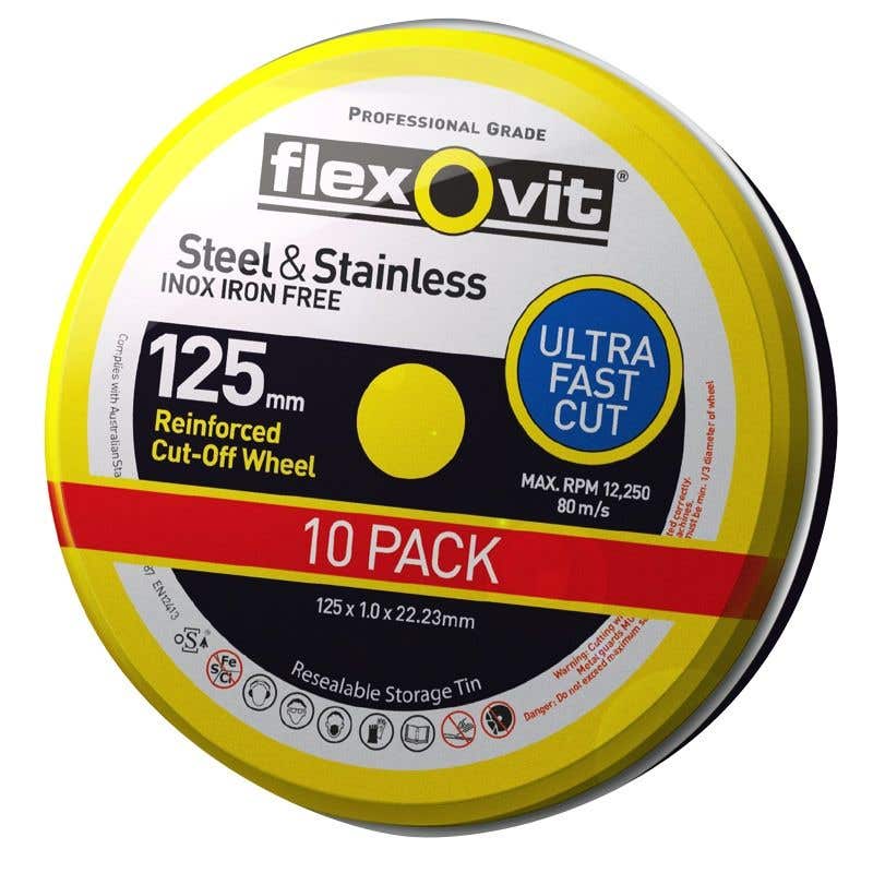 Flexovit Steel & Stainless Cut-Off Wheel 125 x 1 x 22mm (10 Pack)